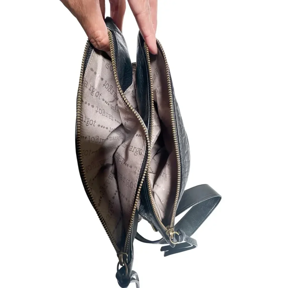 Margot New York Mickey Double Zip Crossbody Black Leather Bag